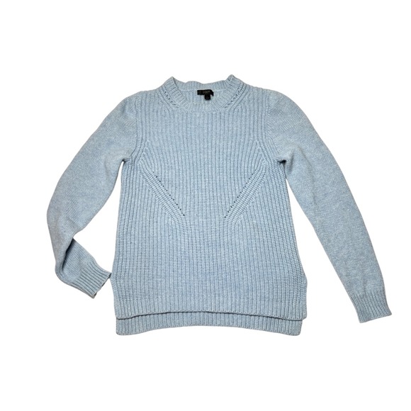 J. Crew Wool Crew Neck Sweater Women Large Chunky Knit Icy Blue Wool Sweater - Picture 3 of 9